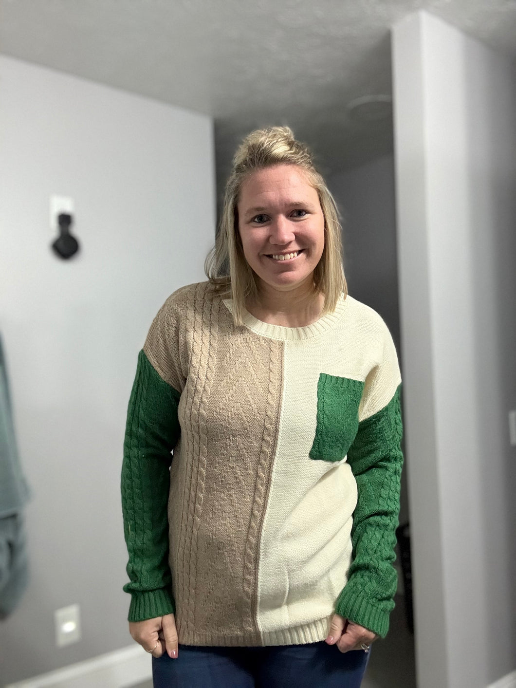 13- Tan and Green Sweater