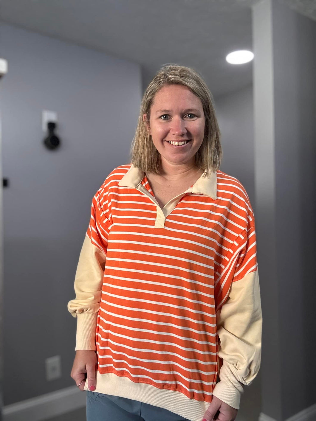 Orange Stripe Color Block Loose Fit Sweatshirt